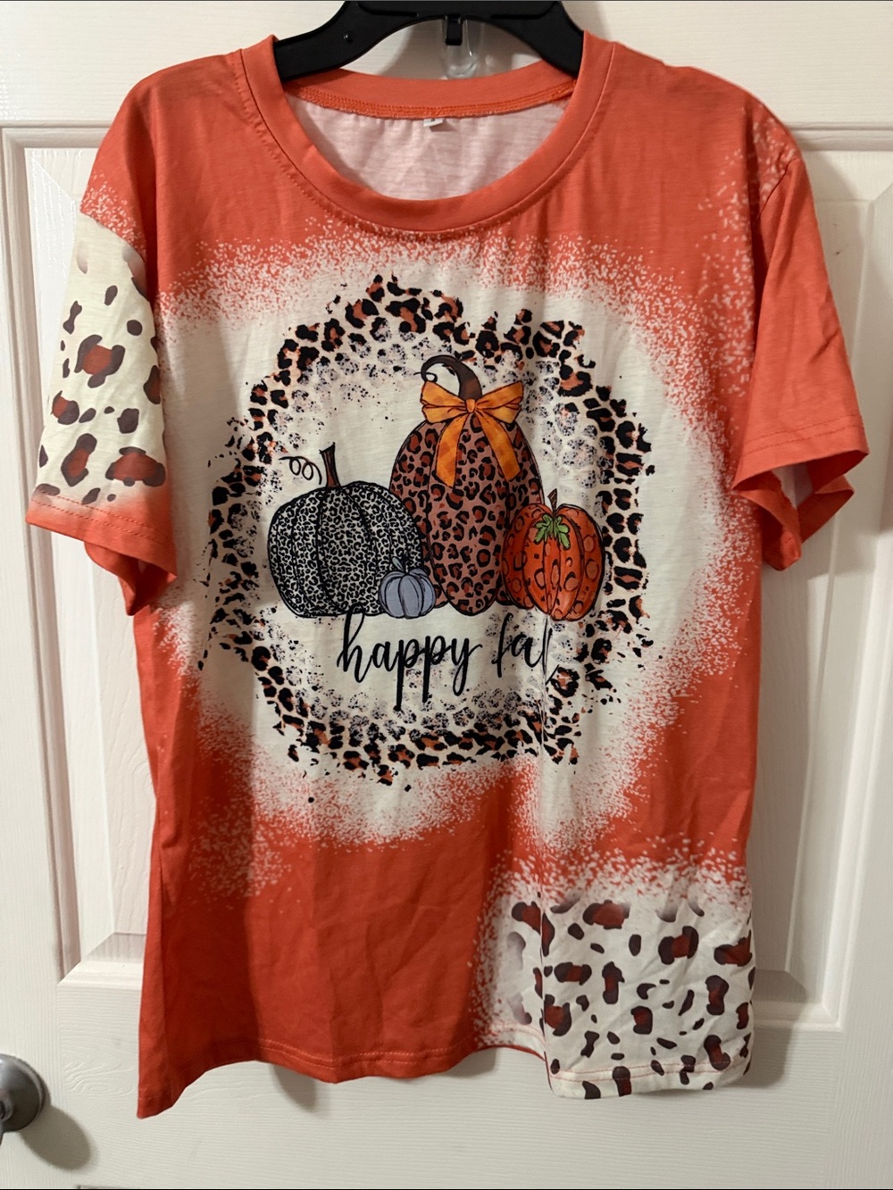 SHEIN Orange Leopard Pumpkin Graphic Short Sleeve Tee